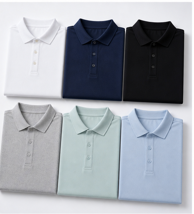 White navy black heather grey mint green and light blue cool-dry commuter polo color options