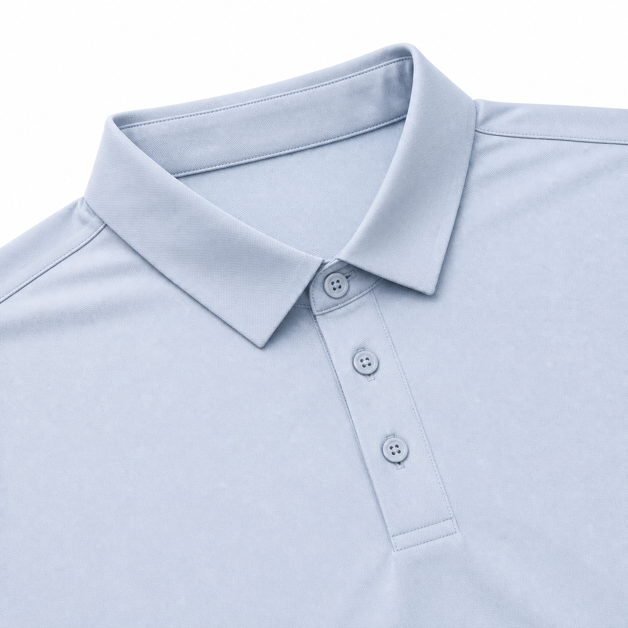 Classic polo collar three-button placket and stitching detail on cool-dry performance knit