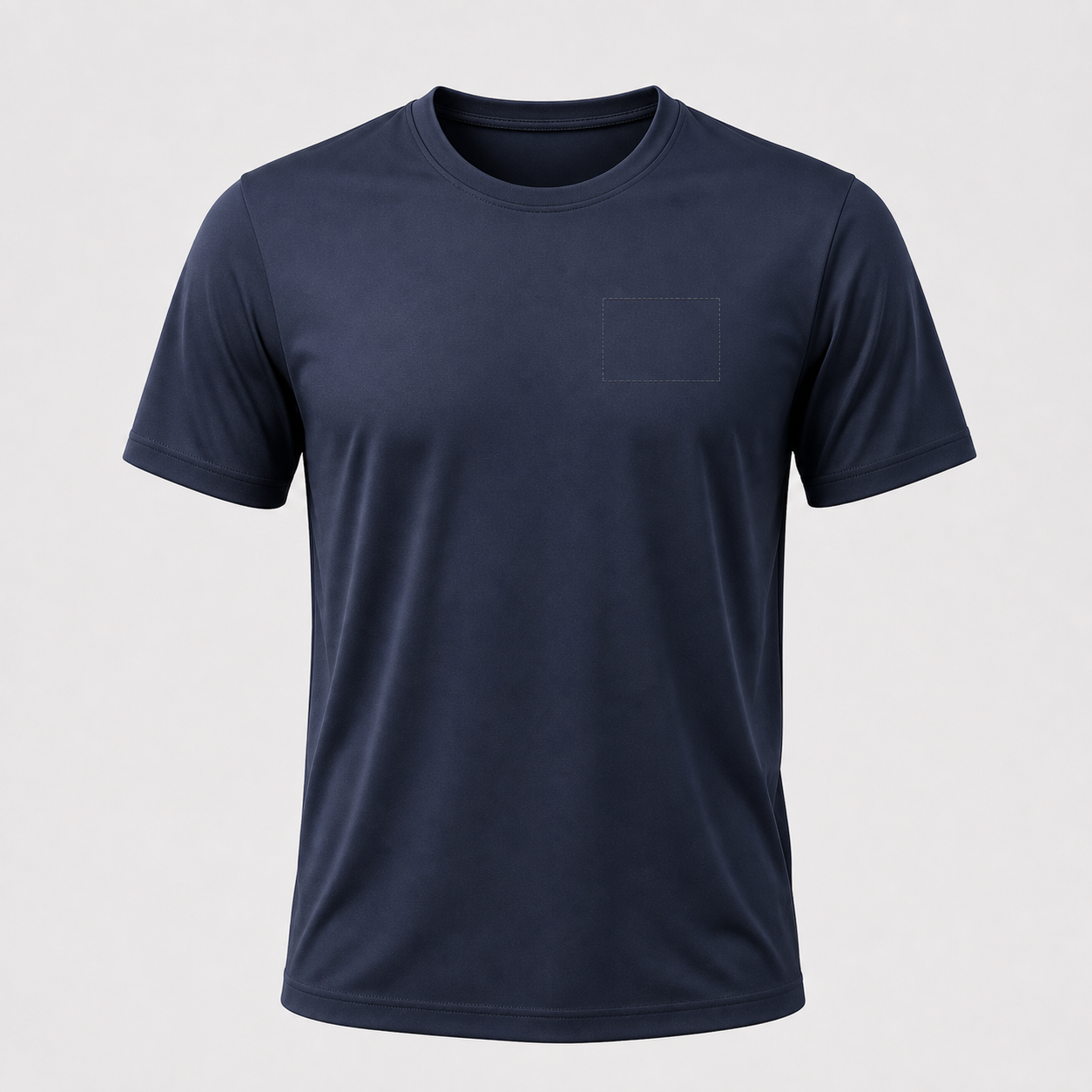 Blank chest logo placement area on a custom cool-dry performance T-shirt