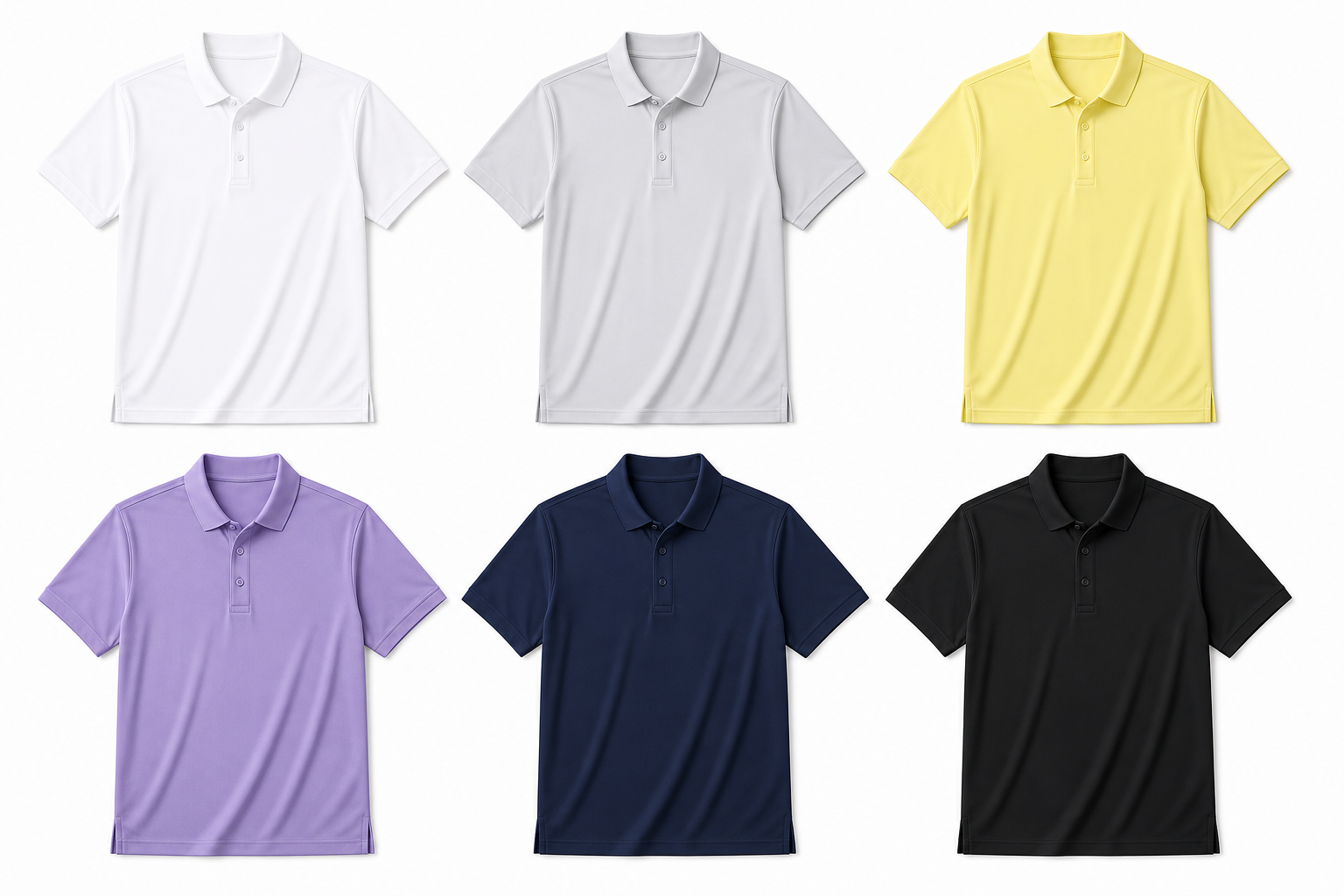 White light grey lemon yellow lavender purple navy and black cooling knit polo color options