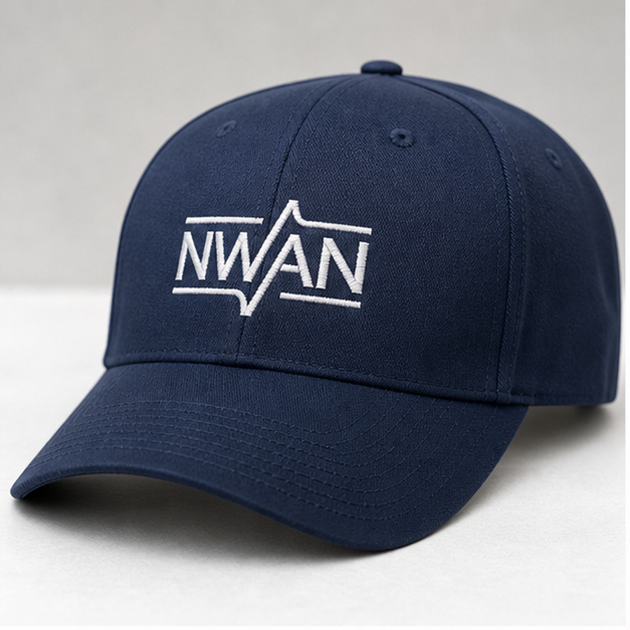 Navy corporate baseball cap with embroidered NWAN logo on front panel