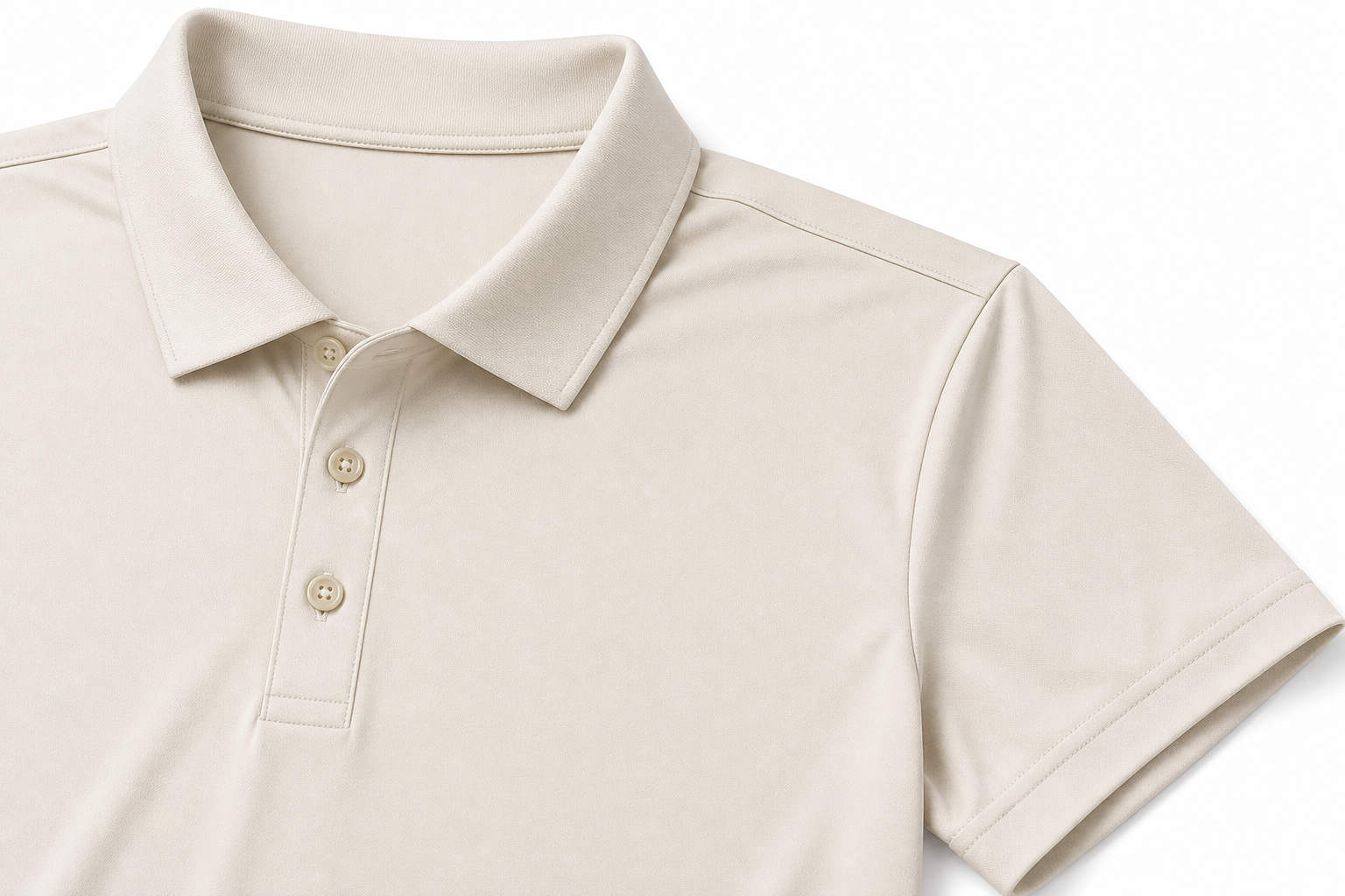 Classic collar placket shoulder seam and sleeve cuff detail on ice-silk business polo