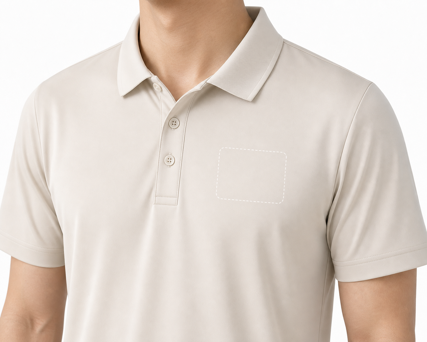 Blank left chest logo placement area on ivory ice-silk business polo shirt